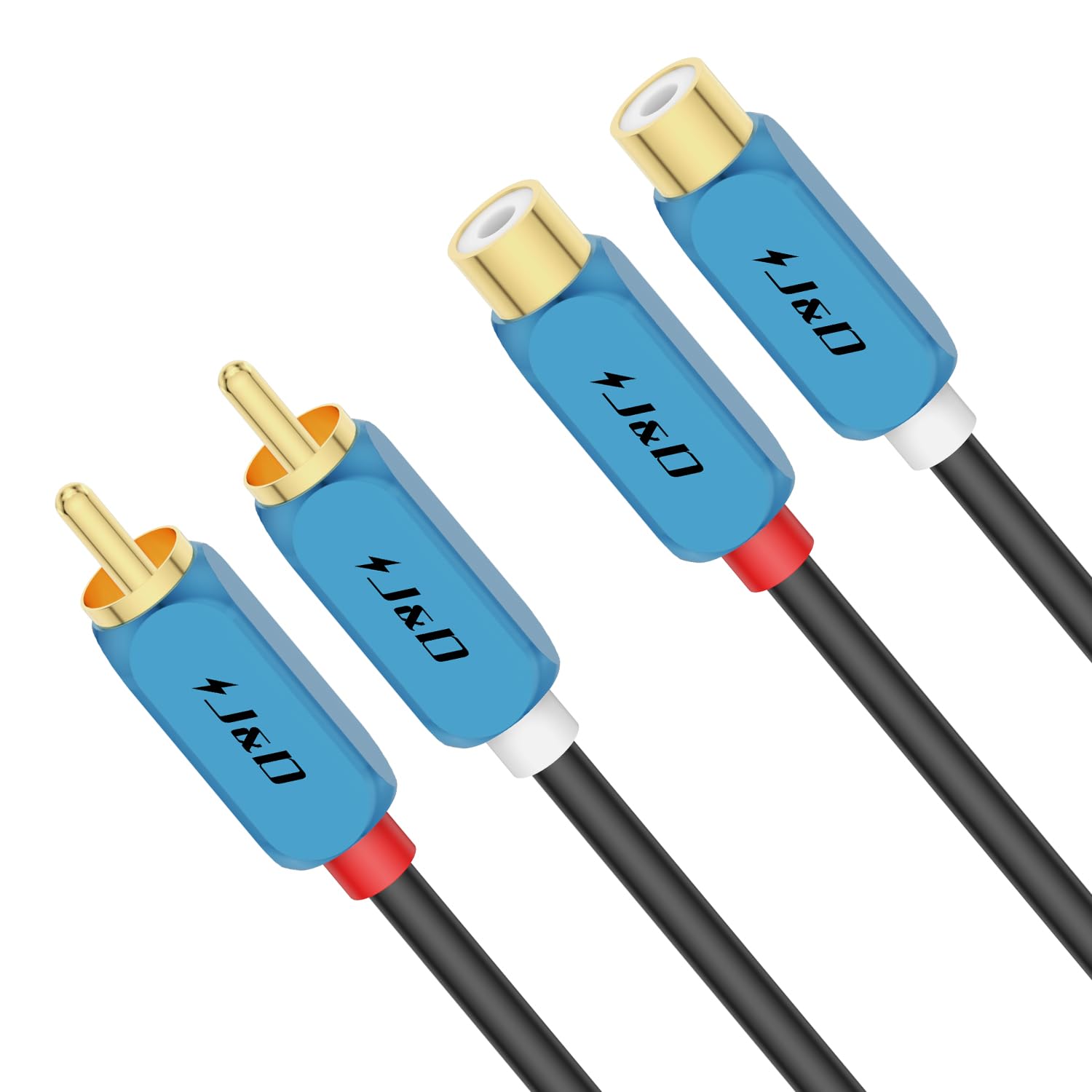 J&D 2 RCA Extension Cable, 2 RCA Male to Female Stereo Audio